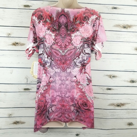 One World Pink Floral Shirt Top Small Short Sleeve - Picture 2 of 8